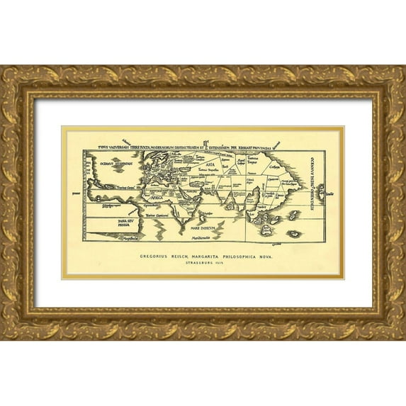 Vintage Maps 18x11 Gold Ornate Wood Framed with Double Matting Museum Art Print Titled - World Map