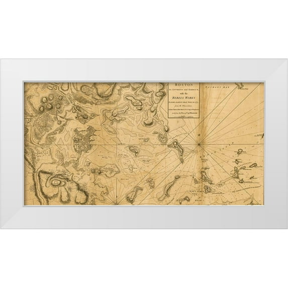 Vintage Maps 18x11 White Modern Wood Framed Museum Art Print Titled - Boston its environs and harbor 1775