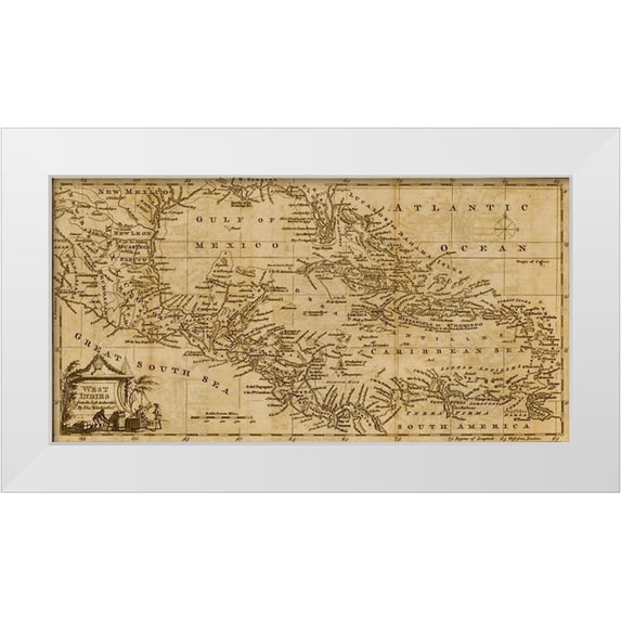 Vintage Maps 18x11 White Modern Wood Framed Museum Art Print Titled - West Indies 1782