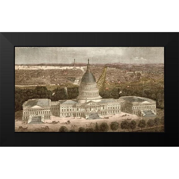Vintage Maps 18x12 Black Modern Framed Museum Art Print Titled - Capitol Building in Washington-DC,1871