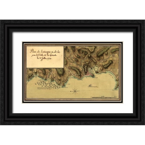Vintage Maps 18x12 Black Ornate Wood Framed with Double Matting Museum Art Print Titled - Point Royal-Jamaica New Granada