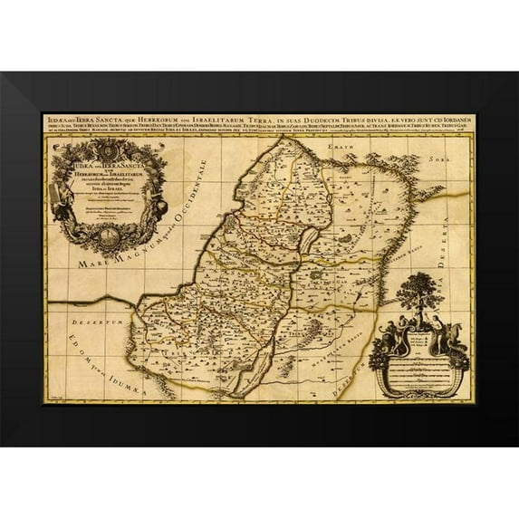 Vintage Maps 18x13 Black Modern Framed Museum Art Print Titled - Israel Land of the Hebrew and Jews