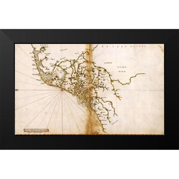 Vintage Maps 18x13 Black Modern Framed Museum Art Print Titled - Portuguese map of The Low Countries 1630