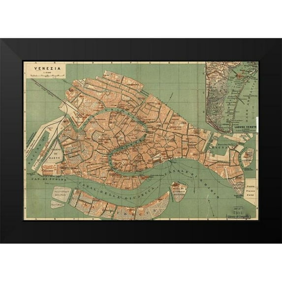 Vintage Maps 18x13 Black Modern Framed Museum Art Print Titled - Venice Venezia 1886