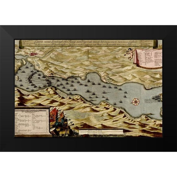 Vintage Maps 18x13 Black Modern Framed Museum Art Print Titled - Vigos Spain 1700 Battle of Vigo Bay