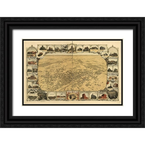 Vintage Maps 18x13 Black Ornate Wood Framed with Double Matting Museum Art Print Titled - Fresno-California 1901