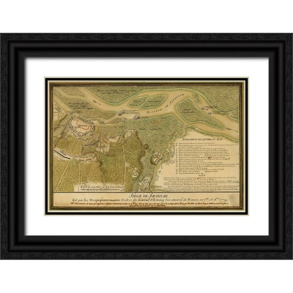Vintage Maps 18x13 Black Ornate Wood Framed with Double Matting Museum Art Print Titled - Savannah Georgia 1779