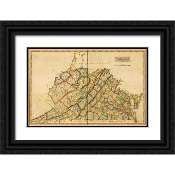 Vintage Maps 18x13 Black Ornate Wood Framed with Double Matting Museum Art Print Titled - Virginia 1817