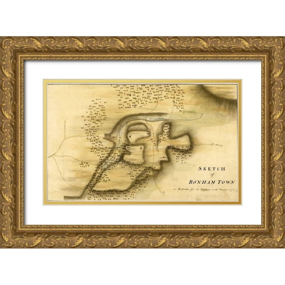 Vintage Maps 18x13 Gold Ornate Wood Framed with Double Matting Museum Art Print Titled - Bonham Town new Jersey 1777