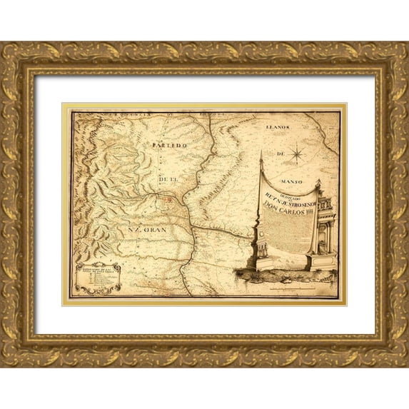 Vintage Maps 18x14 Gold Ornate Wood Framed with Double Matting Museum Art Print Titled - Centa Valley Argentina 1794