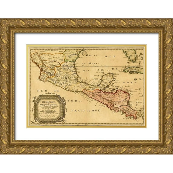 Vintage Maps 18x14 Gold Ornate Wood Framed with Double Matting Museum Art Print Titled - Mexico New Spain 1656