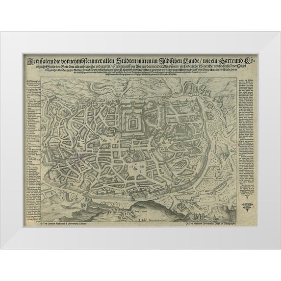 Vintage Maps 18x14 White Modern Wood Framed Museum Art Print Titled - Antique Map of Jerusalem