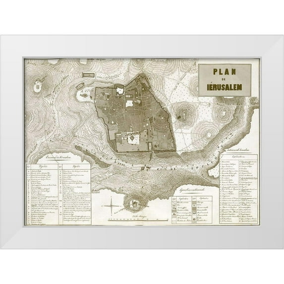 Vintage Maps 18x14 White Modern Wood Framed Museum Art Print Titled - Antique Map of Jerusalem