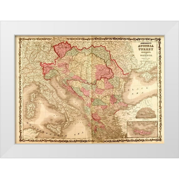 Vintage Maps 18x14 White Modern Wood Framed Museum Art Print Titled - Austria and Turkey In Europe 1862