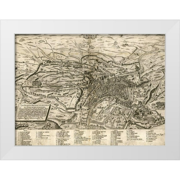 Vintage Maps 18x14 White Modern Wood Framed Museum Art Print Titled - Rome 1568