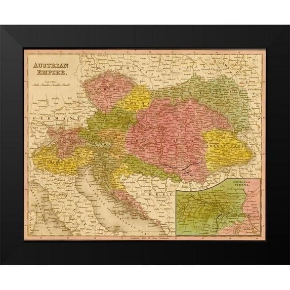 Vintage Maps 18x15 Black Modern Framed Museum Art Print Titled - Austrian Empire 1844