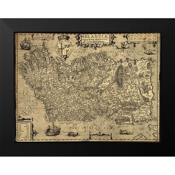 Vintage Maps 18x15 Black Modern Framed Museum Art Print Titled - Hiberia or Ireland 1598