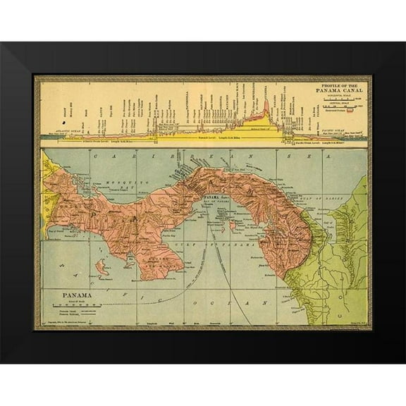 Vintage Maps 18x15 Black Modern Framed Museum Art Print Titled - Panama Canal Zone 1904