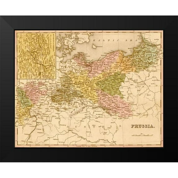Vintage Maps 18x15 Black Modern Framed Museum Art Print Titled - Prussia 1844