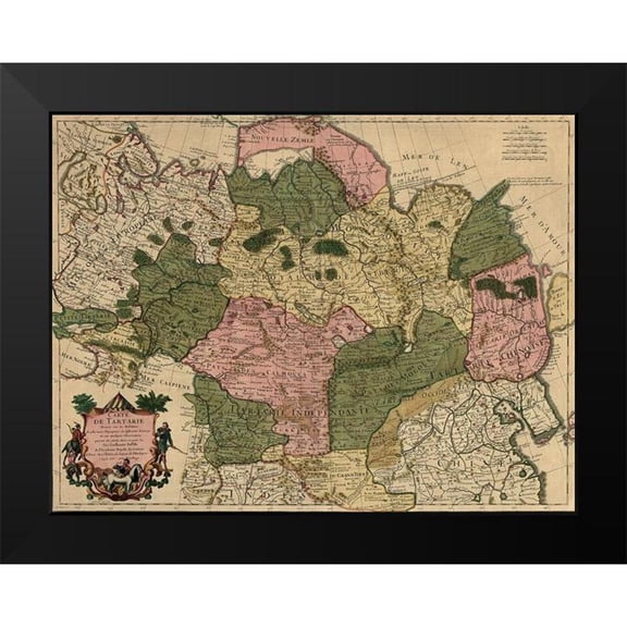 Vintage Maps 18x15 Black Modern Framed Museum Art Print Titled - Siberia Russia 1706