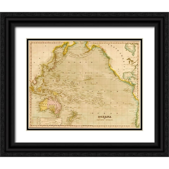 Vintage Maps 18x15 Black Ornate Wood Framed with Double Matting Museum Art Print Titled - Oceania 1844
