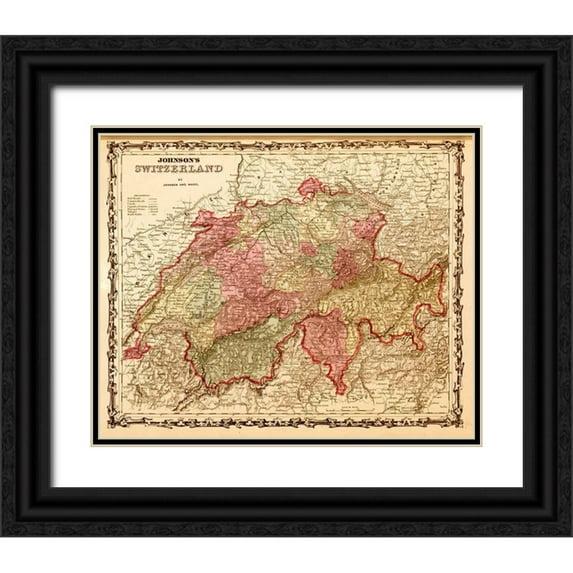 Vintage Maps 18x15 Black Ornate Wood Framed with Double Matting Museum Art Print Titled - Switzerland 1862