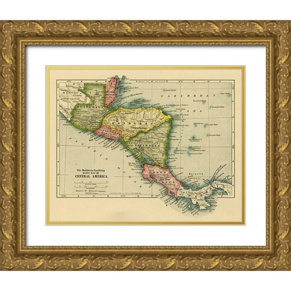 Vintage Maps 18x15 Gold Ornate Wood Framed with Double Matting Museum Art Print Titled - Panama Costa Rica Hondouras Guatamala Salvador British Honduras 1902