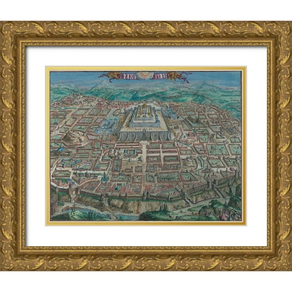 Vintage Maps 18x15 Gold Ornate Wood Framed with Double Matting Museum Art Print Titled - Antique Map of Jerusalem