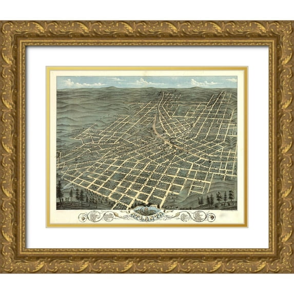 Vintage Maps 18x15 Gold Ornate Wood Framed with Double Matting Museum Art Print Titled - Atlanta-Georgia 1871