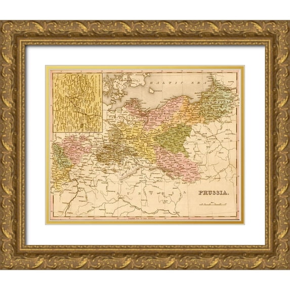 Vintage Maps 18x15 Gold Ornate Wood Framed with Double Matting Museum Art Print Titled - Prussia 1844