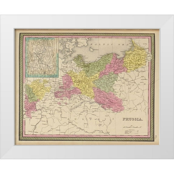Vintage Maps 18x15 White Modern Wood Framed Museum Art Print Titled - Prussia 1849