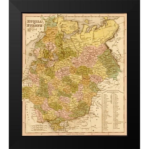 Vintage Maps 20x23 Black Modern Framed Museum Art Print Titled - European Russia 1844