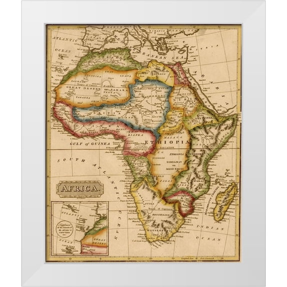 Vintage Maps 20x23 White Modern Wood Framed Museum Art Print Titled - Africa 1817