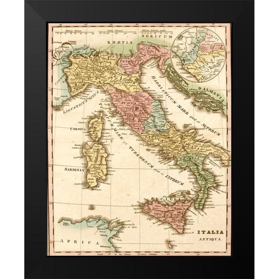 Vintage Maps 20x24 Black Modern Framed Museum Art Print Titled - Ancient italy