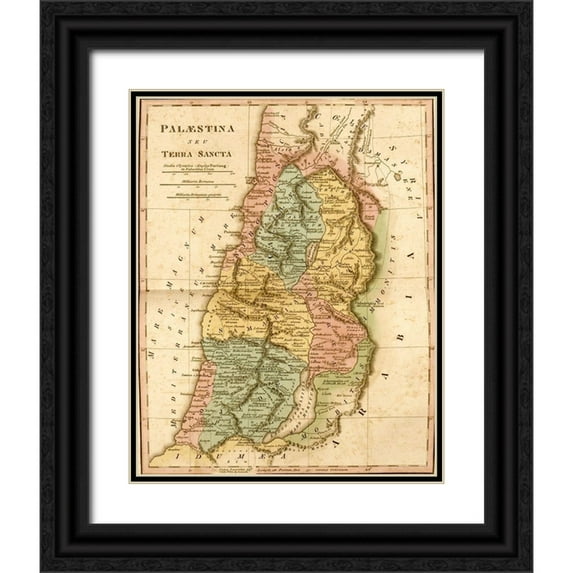 Vintage Maps 20x24 Black Ornate Wood Framed with Double Matting Museum Art Print Titled - Holy Land of Palestine
