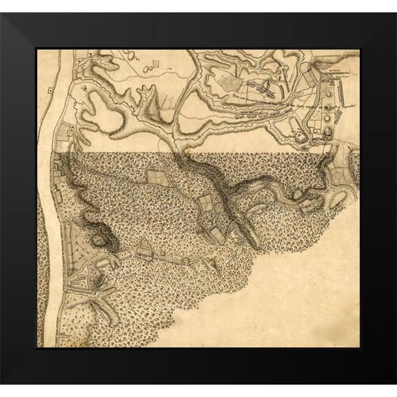 Vintage Maps 21x20 Black Modern Framed Museum Art Print Titled - General Burgoyne at Swords House on Hudsons River 1777