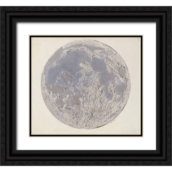 Vintage Maps 22x20 Black Ornate Wood Framed with Double Matting Museum Art Print Titled - Moon surface with Craters