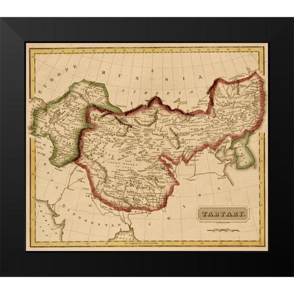 Vintage Maps 23x20 Black Modern Framed Museum Art Print Titled - Tartary Mongolia 1817