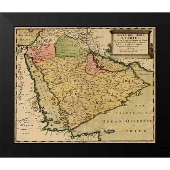 Vintage Maps 23x20 Black Modern Framed Museum Art Print Titled - Three Arabias 1654