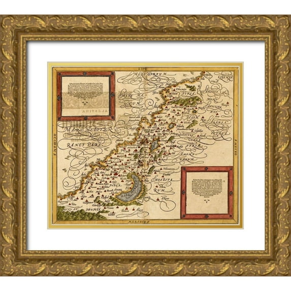 Vintage Maps 23x20 Gold Ornate Wood Framed with Double Matting Museum Art Print Titled - Holy Land and the Twelve Tribes