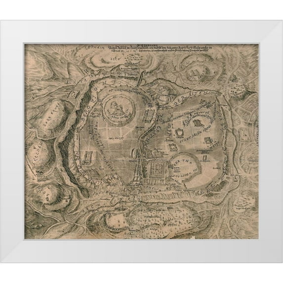 Vintage Maps 23x20 White Modern Wood Framed Museum Art Print Titled - Antique Map of Jerusalem