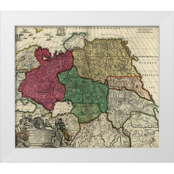 Vintage Maps 23x20 White Modern Wood Framed Museum Art Print Titled - Moscovy Imperial Russia