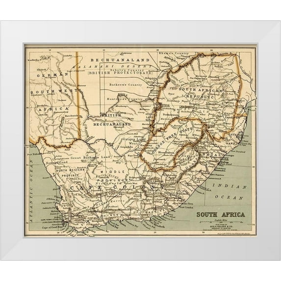 Vintage Maps 23x20 White Modern Wood Framed Museum Art Print Titled - South Africa 1899