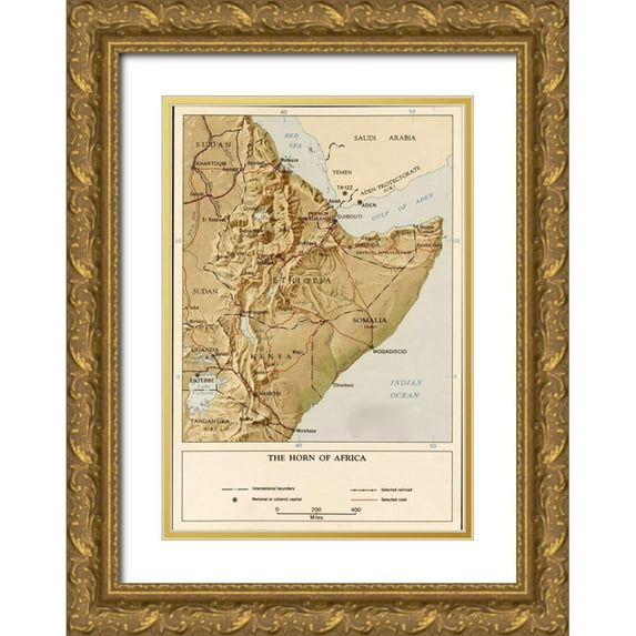 Vintage Maps 23x32 Gold Ornate Wood Framed with Double Matting Museum Art Print Titled - Horn of Africa 1969
