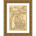 thumbnail image 1 of Vintage Maps 23x32 Gold Ornate Wood Framed with Double Matting Museum Art Print Titled - Railroads of Michigan 1874, 1 of 4