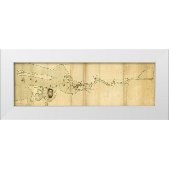 Vintage Maps 24x10 White Modern Wood Framed Museum Art Print Titled - Operations of the English Fleet at Penobscot River and Bay 1779