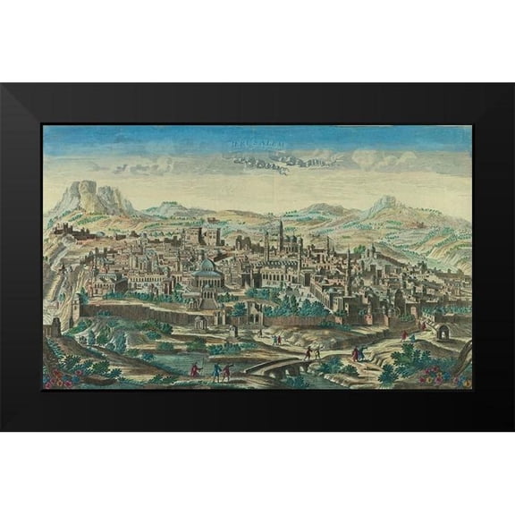 Vintage Maps 24x16 Black Modern Framed Museum Art Print Titled - Antique Map of Jerusalem