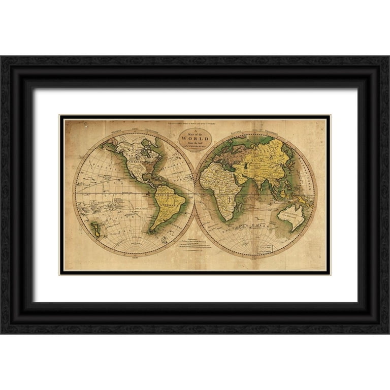 Vintage Maps 24x16 Black Ornate Wood Framed with Double Matting