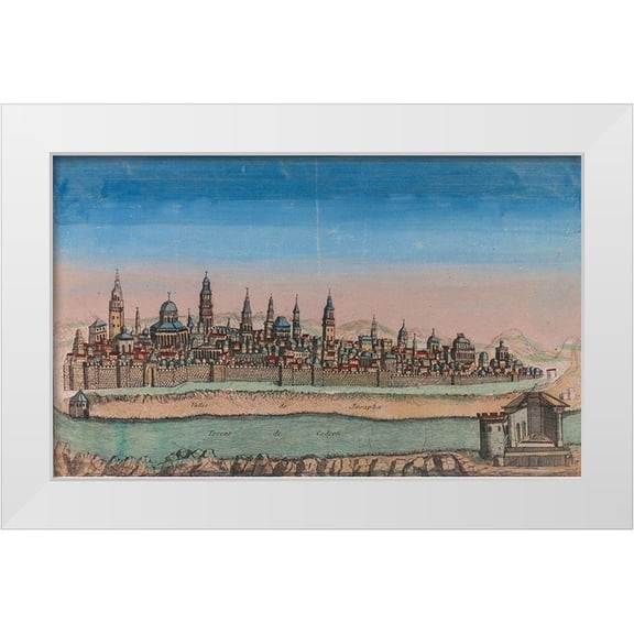Vintage Maps 24x16 White Modern Wood Framed Museum Art Print Titled - Antique Map of Jerusalem