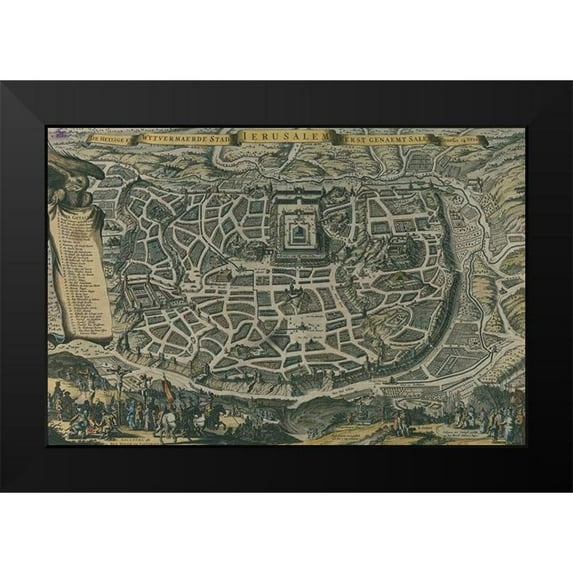 Vintage Maps 24x17 Black Modern Framed Museum Art Print Titled - Antique Map of Jerusalem